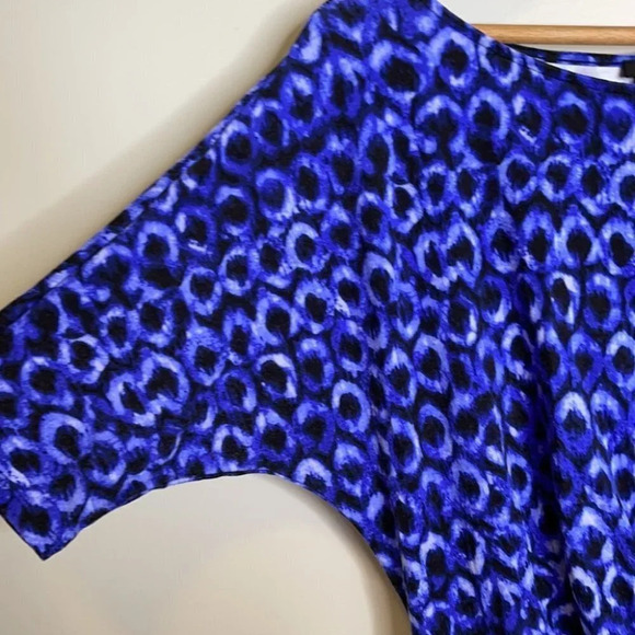 ANN TAYLOR Ruched Tied Waist Dress Blue Print Draped Dolman Sleeve Size M - Picture 4 of 11